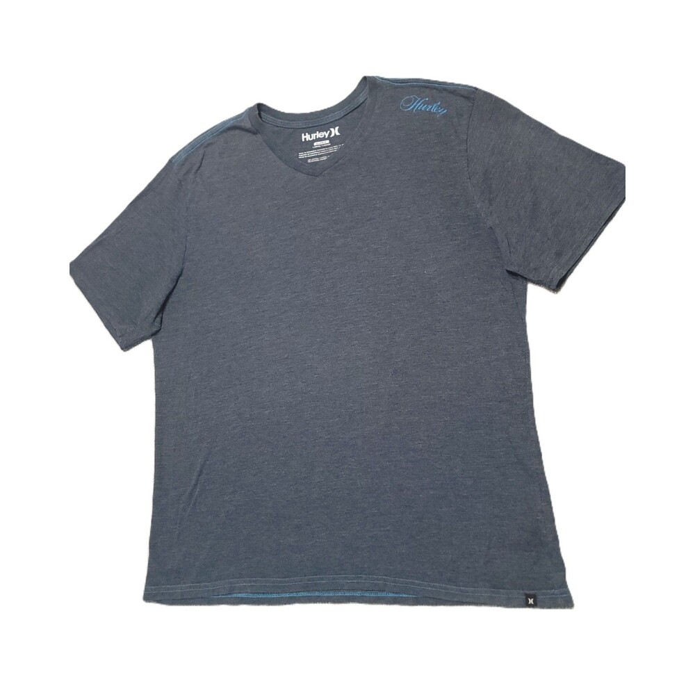 Hurley V Neck T Shirt Womens XL Short Sleeve Logo Blue Gray Tee
